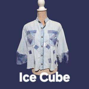 "Ice Cube" Light Blue Denim Top Size Med To Large